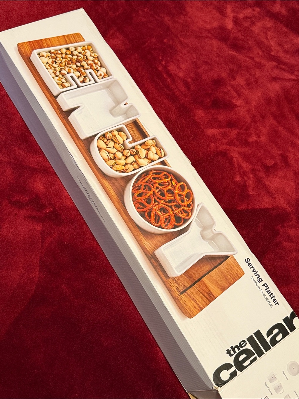 The Cellar White Ceramic ENJOY Bowls with Acacia Wood Serving Tray / Platter
